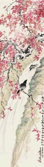 王师子 枫叶正丹 立轴 设色纸本