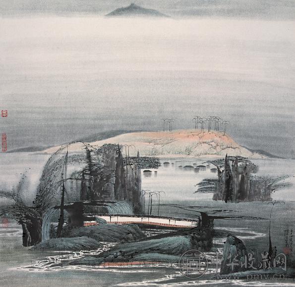 薛亮 1991年作 烟江浮翠 镜心 设色纸本