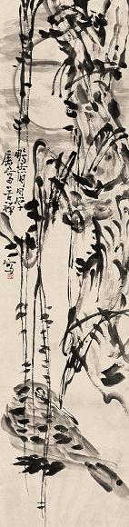 李苦禅 月夜栖禽图 立轴 设色纸本