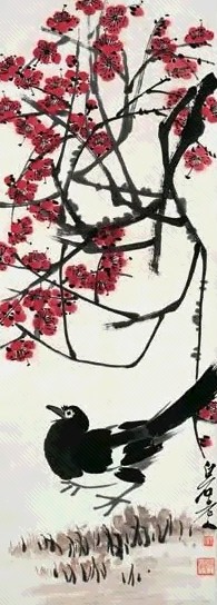 齐白石 梅花八哥 镜心 设色