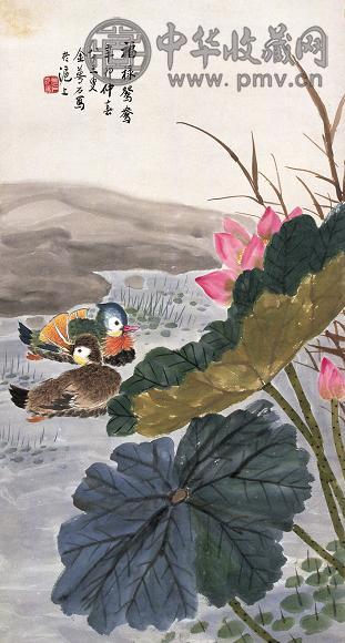 金梦石 1951年作 福禄鸳鸯 立轴 设色纸本