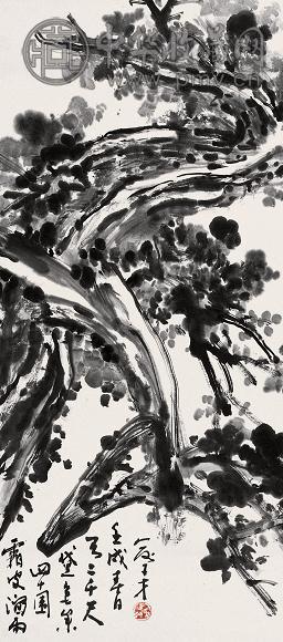 俞子才 1982年作 柏树 立轴 水墨纸本