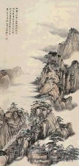 张大千 1935年作 华山云占峰 立轴 设色纸本