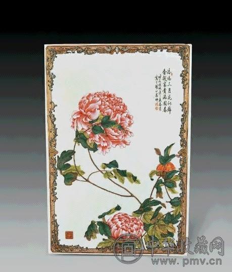 粉彩牡丹花瓷板