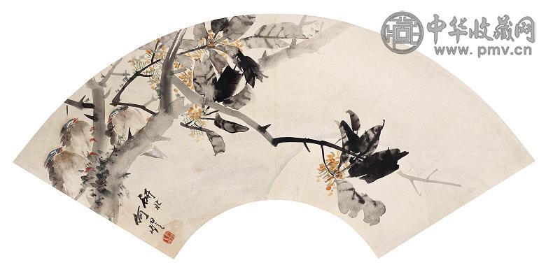何研北 1893年作 花果图 扇面 设色纸本