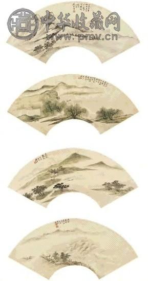 钱杜 山水(4幅) 扇面 纸本设色