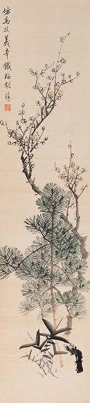 胡璋 岁寒三友 立轴 设色绢本