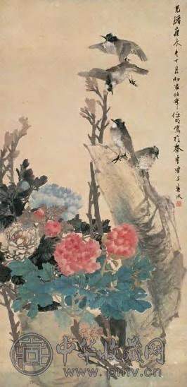 任伯年 1880年 富贵白头 立轴 设色纸本