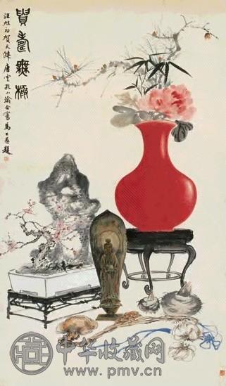 贺天健 唐云 孔小瑜等 贵寿无极图 立轴 设色纸本