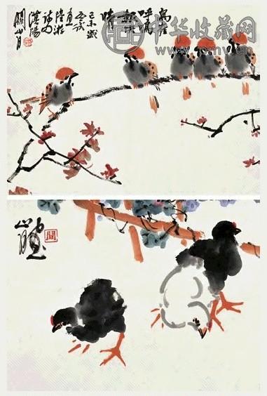 关山月 己未(1979)年作 花鸟 镜片 二帧 纸本设色