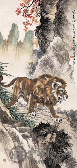 熊松泉 1943年作 雄师图 立轴 设色纸本