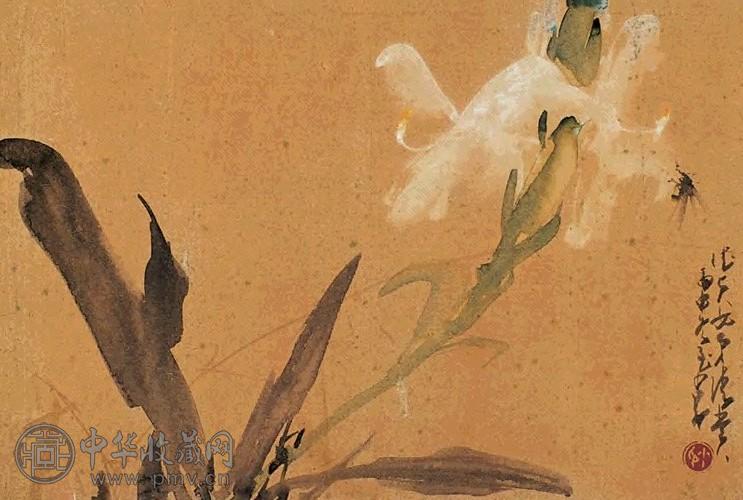 赵少昂 丙申(1958)年作 花卉草虫 镜片 金笺设色
