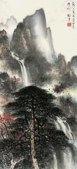 黎雄才 1982年作 山水 立轴 纸本