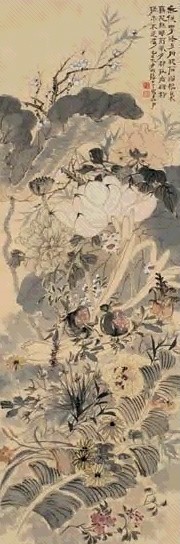张大千 1929年作 藕花疏清 立轴 设色纸本