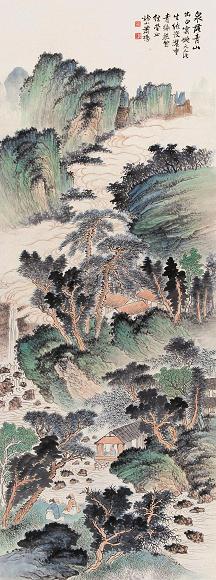 肖愻 泉落青山 立轴 设色纸本