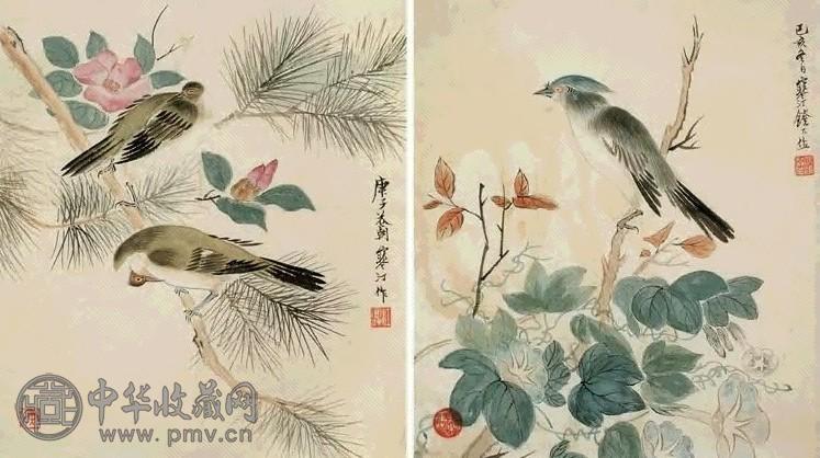 江寒汀 1960年作 花鸟画芯(2张) 纸本