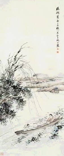 倪田 晓湖觅句 立轴 设色