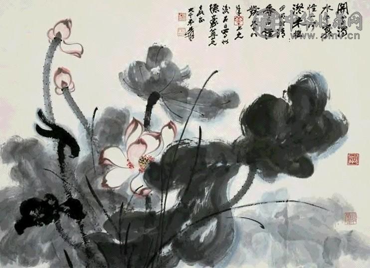 张大千 风荷日丽图 对联 水墨纸本