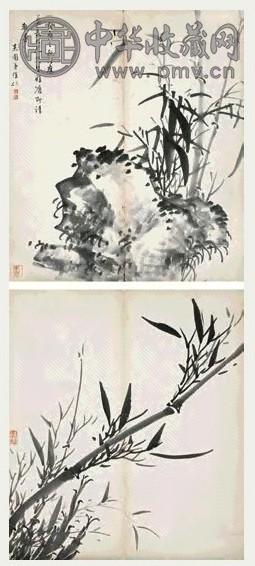 翁同书 竹石 册页 六开 水墨纸本