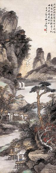 汪琨 秋林霜染图 立轴 设色纸本