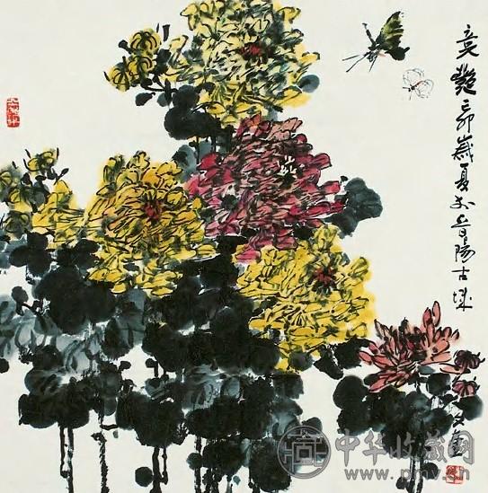 裴文奎 竞艳 镜心 设色纸本