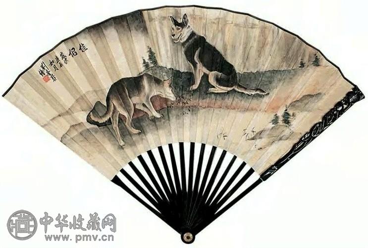 刘奎龄 1940年作 佳侣图 扇面 设色笺本