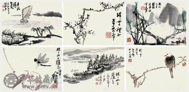 近现代 钱松嵒 荣宝斋三十周年诸家墨宝 册(47幅选6)