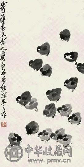 齐白石 小鸡 镜心 水墨纸本