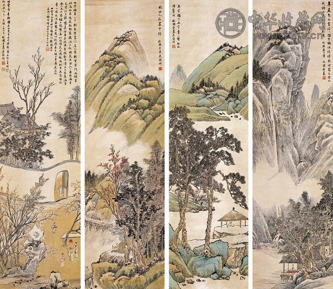 吴穀祥 1895年作 山水四条屏图 立轴 设色纸本