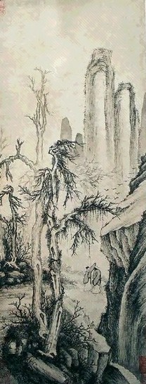 山水人物 立轴 设色纸本