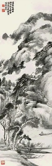 萧俊贤 1917年作 临石涛山水 立轴 水墨纸本