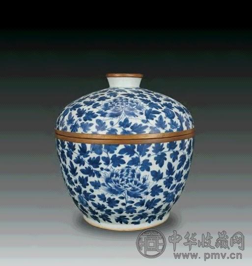 清康熙 缠枝牡丹纹盖缸