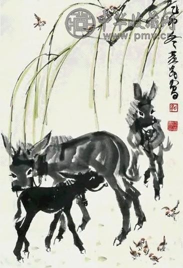 黄冑 1975年作 三驴图 镜心 设色纸本