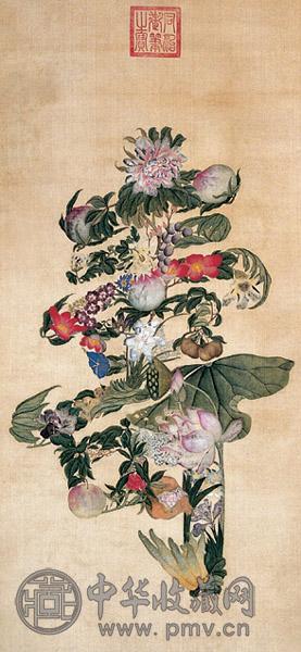 同治 花卉 立轴 设色绢本