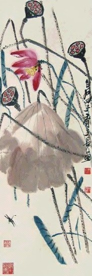 齐良迟 荷 立轴 设色纸本