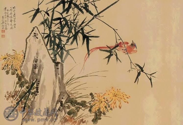 吴树本 1923年作 绶带秋光图 镜心 设色绢本