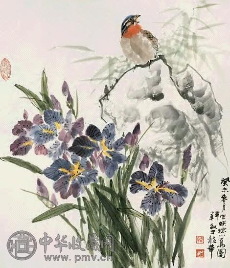 韩敏 2003年作 蛱蝶小鸟 镜心 设色纸本