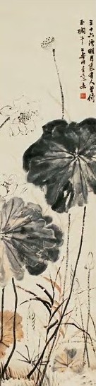 胡公寿 荷花 立轴 设色纸本