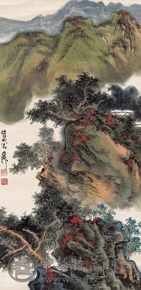 谢稚柳 青绿山水 立轴 设色纸本