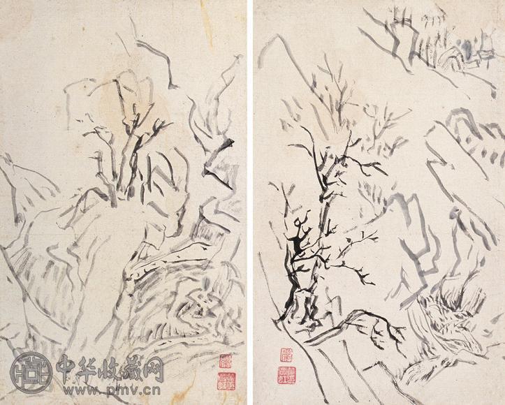 黄宾虹 现代 山水画稿(2件) 镜心 水墨纸本