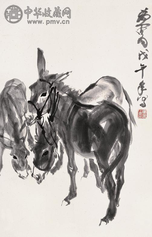 黄冑 1978年作 三驴图 镜心 水墨纸本