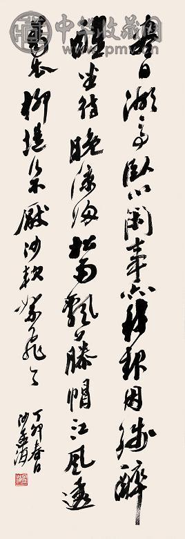 沙孟海 1987年作 草书白居易诗一首 立轴 水墨纸本