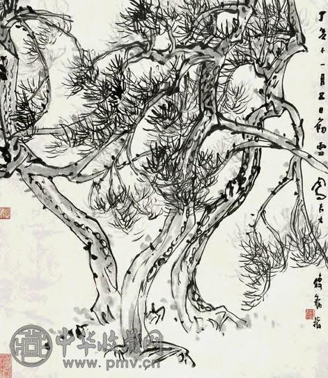 吕凤子 繵松图 立轴 水墨纸本