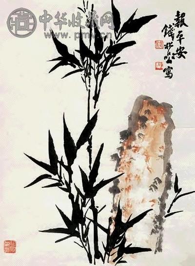 钱松嵒 竹报平安 镜片 设色纸本