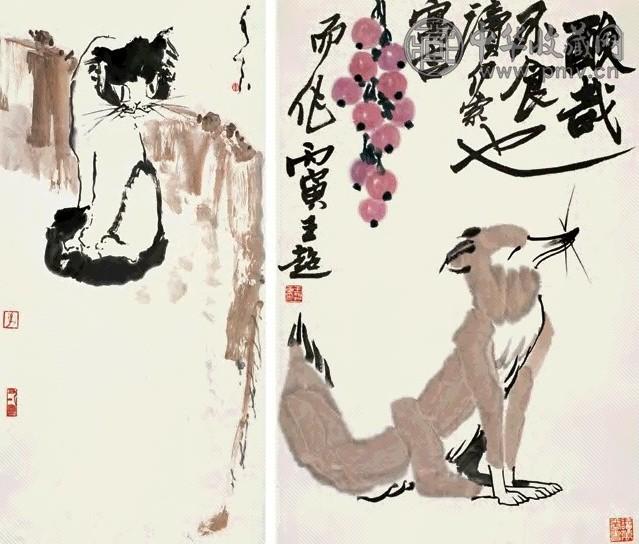 李士延 王超 猫 狐(2帧) 立轴 设色纸本