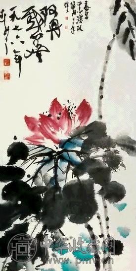 赵丹 荷花 立轴 设色纸本