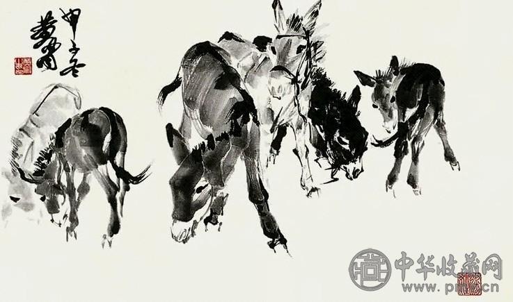 黄胄 六驴图 镜心 纸本水墨