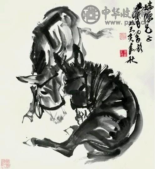 黄冑 1983年作 双驴图 镜心 水墨纸本