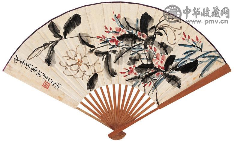 凌文渊 花卉 成扇 设色纸本