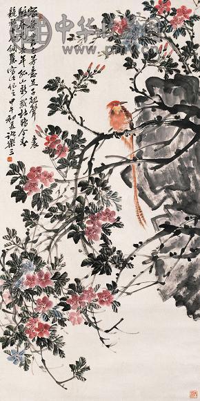 诸乐三 1954年作 花鸟 立轴